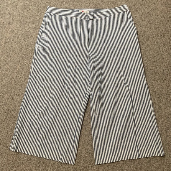 Boden Wide Leg Culotte Pants Womens Size 14 Chambray/ White Striped Linen Cotton - Picture 1 of 10